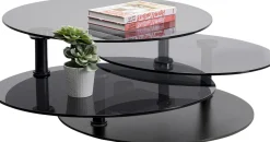 Hot KARE Design Stolik kawowy z obrotowymi szklanymi blatami Ø90 (170)x43 cm - KARE