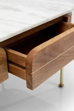 Hot KARE Design Stolik kawowy z szufladami drewno mango i marmur nogi złote 110x60 cm - KARE