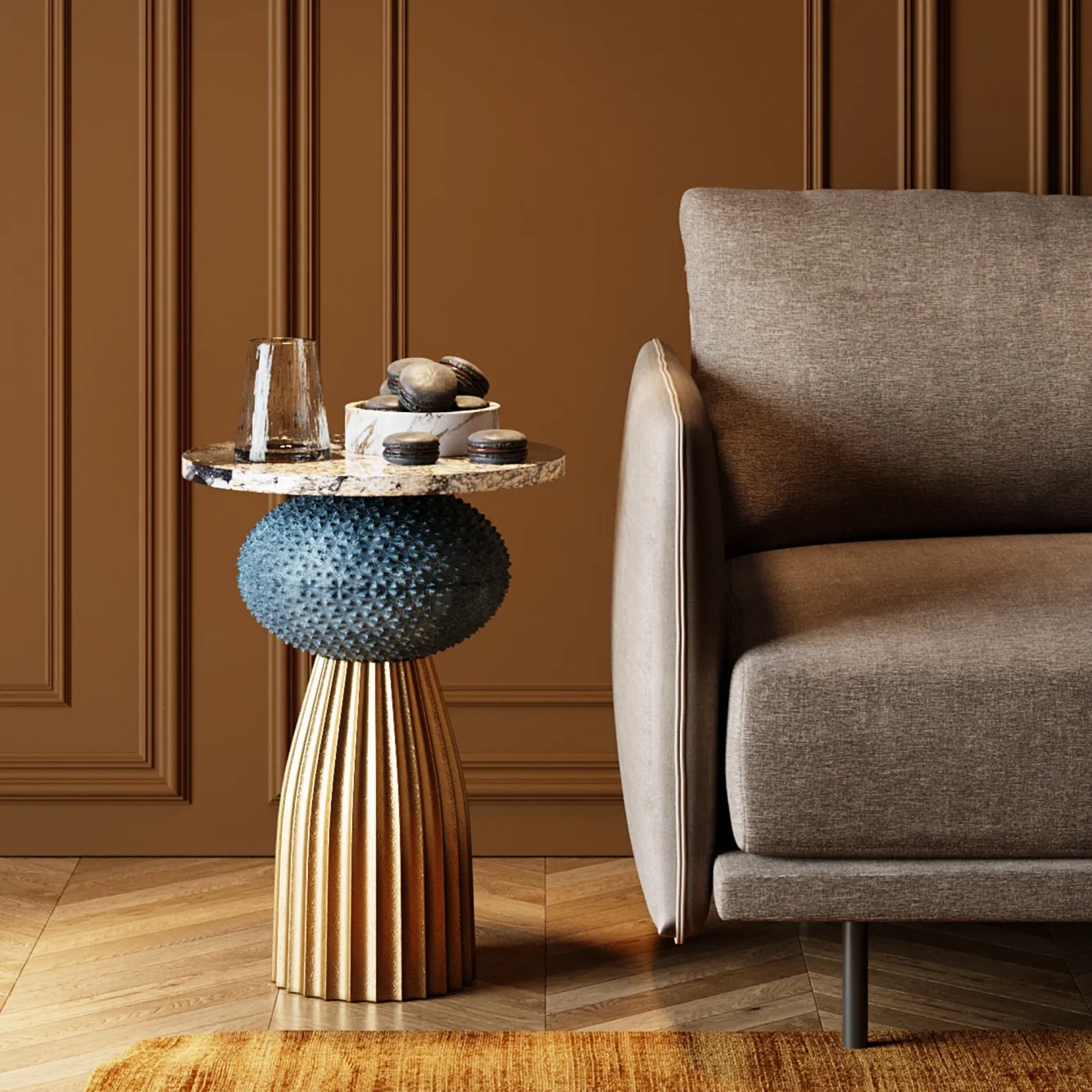 Fashion KARE Design Stolik Masha Ø43xH62 cm - blat marmur - KARE