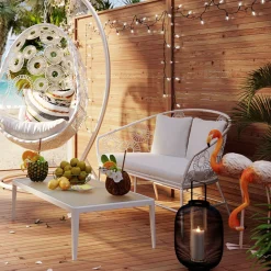 Outlet KARE Design Stolik ogrodowy Tiki 108x59 cm biały - blat szklany - KARE