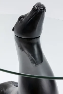 Sale KARE Design Stolik pomocniczy blat szkło hartowane podstawa czarna lew morski Ø50 cm - KARE