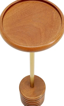 Hot KARE Design Stolik pomocniczy drewno mango brązowe i stal złota Ø20x61 cm - KARE