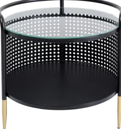 Discount KARE Design Stolik pomocniczy Fence Ø45 cm czarny - blat szklany - KARE