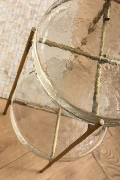 Fashion KARE Design Stolik pomocniczy Ice Double Ø30xH50 cm złoty - blat szklany - KARE