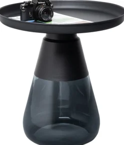 Hot KARE Design Stolik pomocniczy okrągły stal czarna i szkło przydymione Ø50 cm - KARE