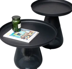 Hot KARE Design Stolik pomocniczy okrągły stal czarna i szkło przydymione Ø50 cm - KARE