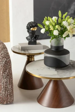 Best KARE Design Stolik pomocniczy z ceramicznym blatem podstawa brązowa Ø50 cm - KARE