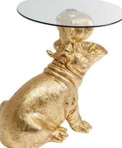 Outlet KARE Design Stolik pomocniczy złoty hipopotam blat szklany Ø48xH60 cm - KARE
