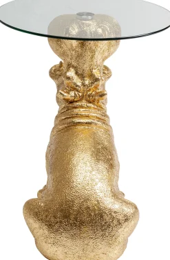 Outlet KARE Design Stolik pomocniczy złoty hipopotam blat szklany Ø48xH60 cm - KARE