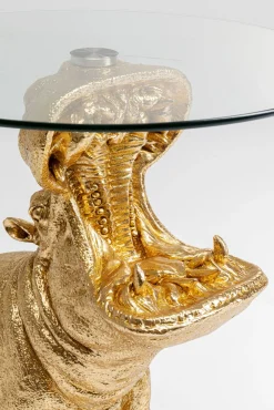 Outlet KARE Design Stolik pomocniczy złoty hipopotam blat szklany Ø48xH60 cm - KARE
