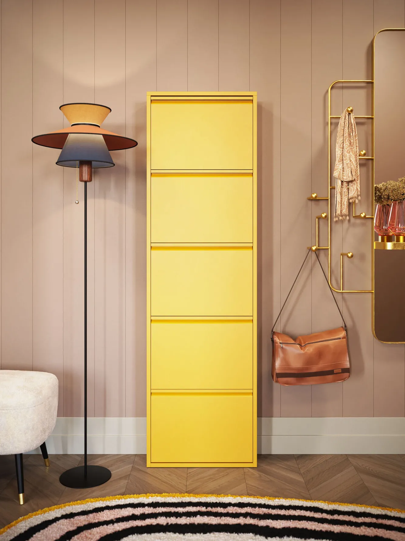 Outlet KARE Design Szafka na buty stalowa 5 półek kolor żółty 50x170 cm - KARE