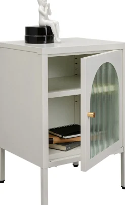 New KARE Design Szafka nocna 1-drzwiowa biała stal i szkło 40x60 cm - KARE