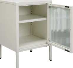 New KARE Design Szafka nocna 1-drzwiowa biała stal i szkło 40x60 cm - KARE