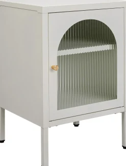 New KARE Design Szafka nocna 1-drzwiowa biała stal i szkło 40x60 cm - KARE