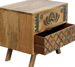 Outlet KARE Design Szafka nocna z 2 szufladami drewno mango kolorowe ornamenty 50x46 cm - KARE