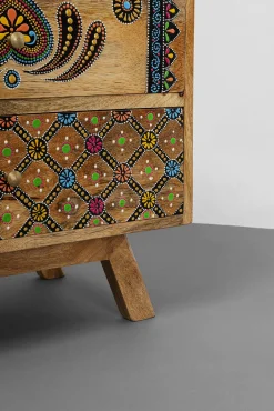 Outlet KARE Design Szafka nocna z 2 szufladami drewno mango kolorowe ornamenty 50x46 cm - KARE
