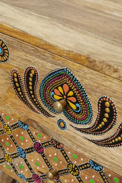 Outlet KARE Design Szafka nocna z 2 szufladami drewno mango kolorowe ornamenty 50x46 cm - KARE