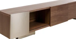 Clearance KARE Design Szafka RTV brązowa fornirowana 2 szuflady i drzwi przesuwne 200x42 cm - KARE