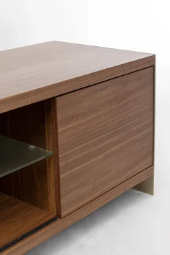 Clearance KARE Design Szafka RTV brązowa fornirowana 2 szuflady i drzwi przesuwne 200x42 cm - KARE