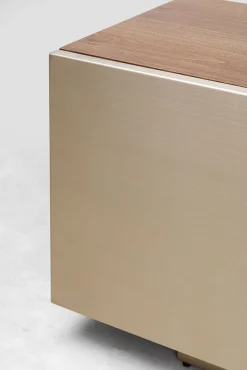 Clearance KARE Design Szafka RTV brązowa fornirowana 2 szuflady i drzwi przesuwne 200x42 cm - KARE