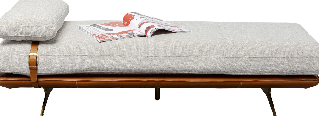 New KARE Design Szezlong - leżanka ekskluzywna skóra naturalna i len 187 cm - KARE