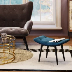 Online KARE Design Taboret - podnóżek Vicky 59x46 cm niebieskozielony - nogi czarne - KARE