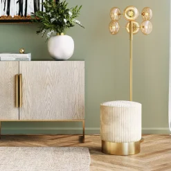 New KARE Design Taboret okrągły tapicerowany beżowy podstawa złota Ø35x42 cm - KARE