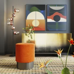 Fashion KARE Design Taboret okrągły tapicerowany pomarańczowy podstawa czarna Ø35x42 cm - KARE