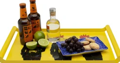 Fashion KARE Design Taca z uchwytami stalowa żółta koguty w garniturach 49x30 cm - KARE