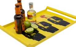 Fashion KARE Design Taca z uchwytami stalowa żółta koguty w garniturach 49x30 cm - KARE