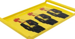 Fashion KARE Design Taca z uchwytami stalowa żółta koguty w garniturach 49x30 cm - KARE