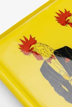 Fashion KARE Design Taca z uchwytami stalowa żółta koguty w garniturach 49x30 cm - KARE