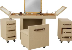 Clearance KARE Design Toaletka rozkładana z siedziskiem i kontenerkami tapicerowana 138x51 cm - KARE