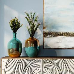 Discount KARE Design Wazon dekoracyjny Lizy Shine Multi Ø27x50 cm turkusowo-brązowy - KARE