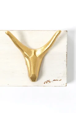 Fashion KARE Design Wieszak ścienny drewno jodłowe białe postarzane  i złota stal 75 cm - KARE