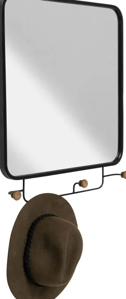 Fashion KARE Design Wieszak ścienny z lustrem czarny haczyki drewniane 50x65 cm - KARE