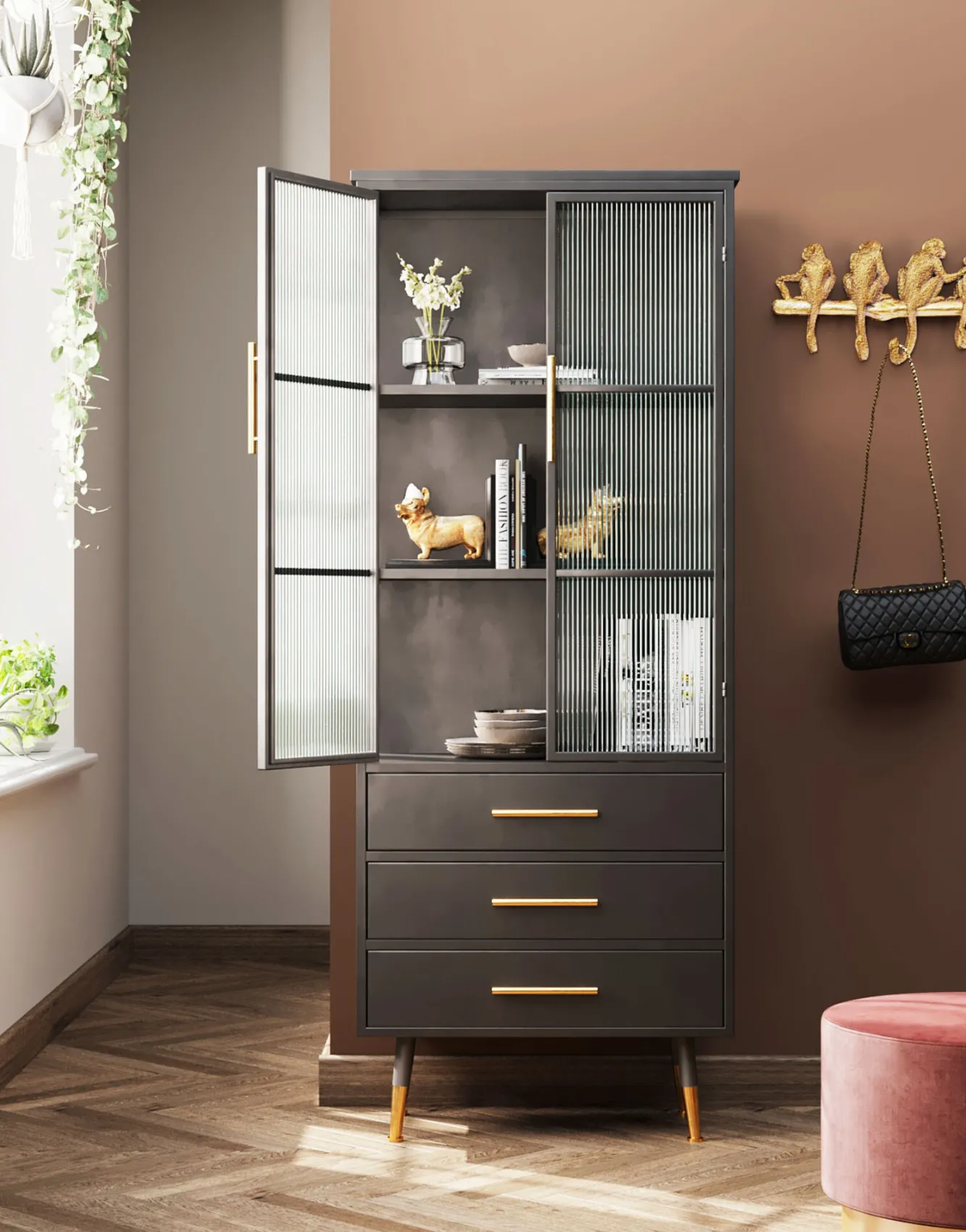 Clearance KARE Design Witryna La Gomera 72x182 cm grafitowa - KARE