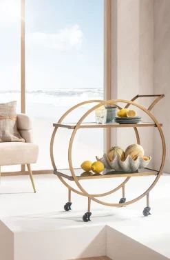 Online KARE Design Wózek barowy Loft 74x85 cm mosiężny półki szklane - KARE