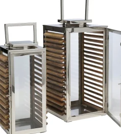 Online KARE Design Zestaw 2 dużych latarenek ze stali nierdzewnej i drewna mango - KARE