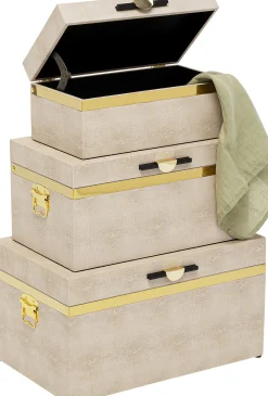 Sale KARE Design Zestaw 3 pudełek - kuferków beżowych ze złotymi detalami - KARE