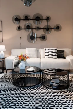 Outlet KARE Design Zestaw 2 stolików kawowych czarnych blaty i półki szklane rama stalowa - KARE