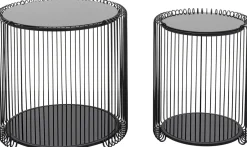 Best KARE Design Zestaw 2 stolików pomocniczych czarnych blaty i półki szklane rama stalowa - KARE