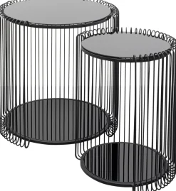 Best KARE Design Zestaw 2 stolików pomocniczych czarnych blaty i półki szklane rama stalowa - KARE