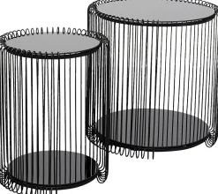 Best KARE Design Zestaw 2 stolików pomocniczych czarnych blaty i półki szklane rama stalowa - KARE