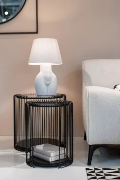 Best KARE Design Zestaw 2 stolików pomocniczych czarnych blaty i półki szklane rama stalowa - KARE