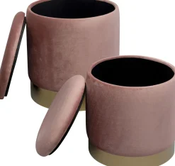 New KARE Design Zestaw dwóch puf tapicerowanych ze schowkiem różowe podstawy złote - KARE