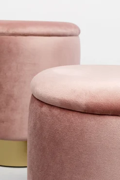 New KARE Design Zestaw dwóch puf tapicerowanych ze schowkiem różowe podstawy złote - KARE