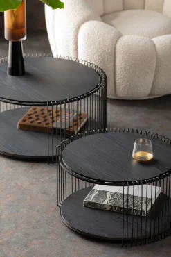 New KARE Design Zestaw dwóch stolików blaty MDF rama stalowa - kolor czarny - KARE