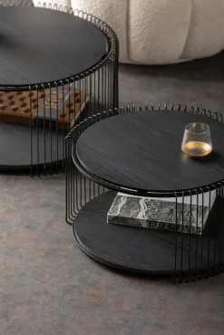 New KARE Design Zestaw dwóch stolików blaty MDF rama stalowa - kolor czarny - KARE