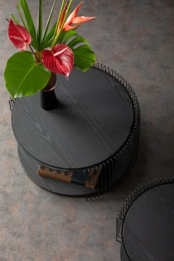 New KARE Design Zestaw dwóch stolików blaty MDF rama stalowa - kolor czarny - KARE